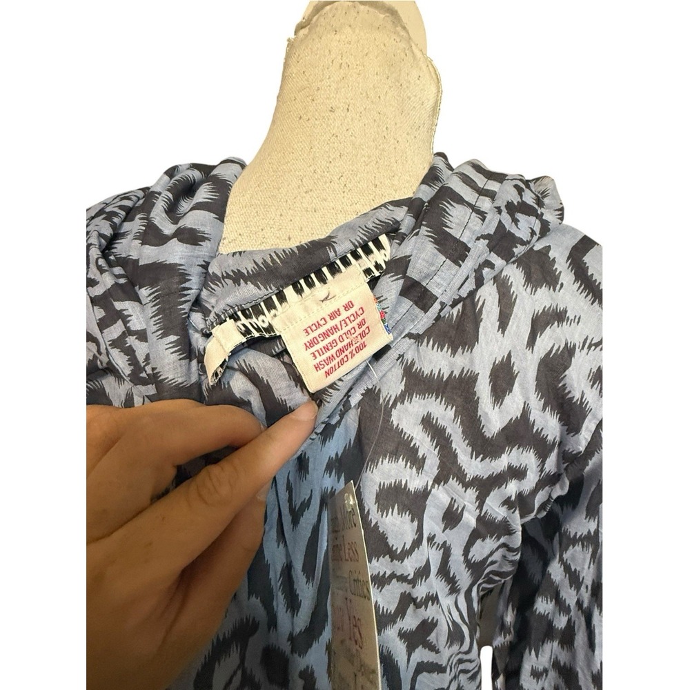 Gretchen Scott Cotton Voile Funnel Tunic Top Arabesque Charcoal Blue Shrimp NWT - Picture 5 of 6